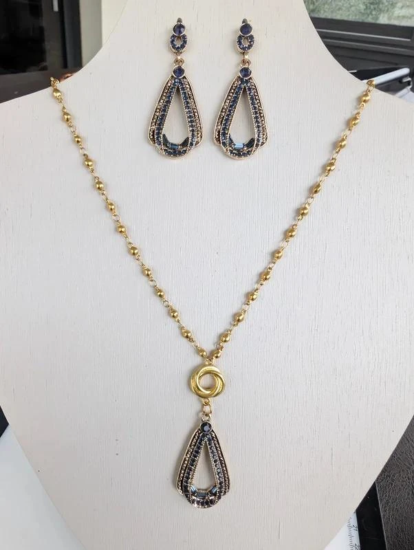 Conjunto Collar y pendientes con colgante de strass azul noche PA663 – photo 4